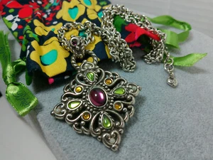 Brighton Silber schillernd Schmuck Cab Glas Schnörkel Punkte Herz Anhänger Kette Halskette - Bild 1 von 14