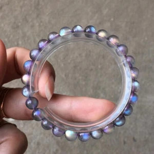 7.5mm Natural Labradorite Purple Light Gemstone Round Beads Bracelet AAA - Picture 1 of 5