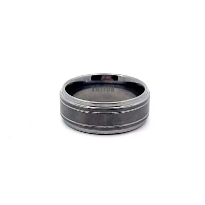 Triton Tungsten 9mm Comfort Fit Double Groove Satin Center Band Ring - Image 1 of 4