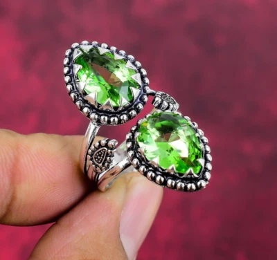 Peridot Gemstone Handmade 925 Sterling Silver Ring Jewelry For Thanksgiving - Image 1 of 4