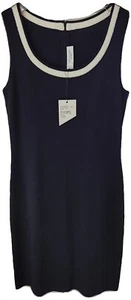 St John Legacy Sheath Sweater Dress Size 10 Black White Sleeveless Knit New Tags - Picture 1 of 11