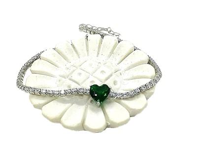 Bracciale donna tennis in argento 925 con cuore zircone verde  bracciale tennis - Immagine 1 di 4