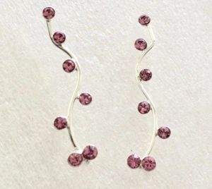 NEU Sterling Silber Ohrnadeln, Krabbler, Kletterer Ohrringe Rose Kristallglas  - Bild 1 von 2