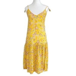 SANCTUARY YELLOW PAISLEY FLORAL TASSEL SPAGHETTI SLEEVE DROP WAIST MAXI DRESS - Picture 1 of 7