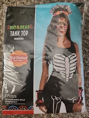 Camiseta sin mangas Día de los Muertos para mujer Disfraz Día de los Muertos Adulto Talla Estándar  Foto 1 de 4