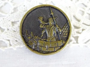 Large Antique French Brass/Metal Picture/Story Button - Medieval Man - Picture 1 of 4