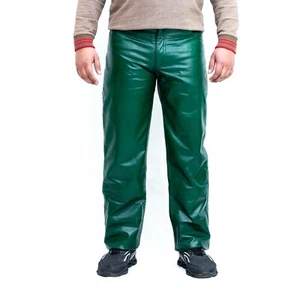Men’s Genuine Jeans Bikers Style Green Pent Real Leather Casual Motorbike Pants - Picture 1 of 5