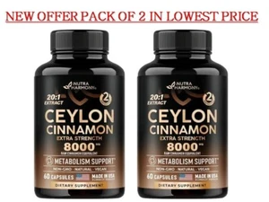 Ceylon Cinnamon 60Caps - 8000 mg,Extra Strength EnergyHeart & Metabolism Support - Picture 1 of 6