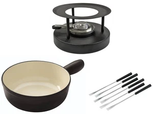 Käsefondue Set Caquelon Induktion Guss Ø 24 cm schwarz, 6 Gabeln, Rechaud - Bild 1 von 1