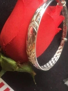 $600 Sterling Silver Stamp Bangle Bracelet Pattern Adjustable GIFT Valentine’s - Picture 1 of 6