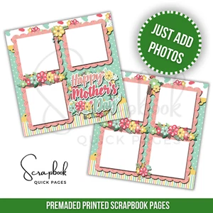 Mother's Day Scrapbook Mom Pink Green PRINTED Premade Scrapbook Quick Pages 50 - Picture 1 of 2