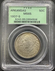 1937-S ARKANSAS COMMEMORATIVE SILVER HALF DOLLAR PCGS OGH MS65 09XXC25 - Picture 1 of 4