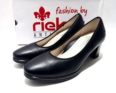 Rieker Shoes Size 6 UK Court Shoes Heels New Boxed Black Leather  - Image 1 of 4