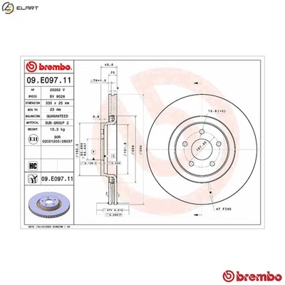 2x BRAKE DISC 09.E097.11 FOR FORD FOCUS/III/Turnier T8DA 2.0L R9DB/R9DC 2.0L - Image 1 of 4