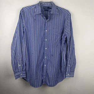 Polo Ralph Lauren Dress Shirt Mens Large Blue Striped Curham Sport Long Sleeve - Picture 1 of 11
