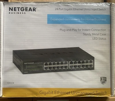 Netgear GS324 Gigabit Unmanaged Switch + Brackets Netgear GS324-200EUS GS324 v2 - Image 1 of 4