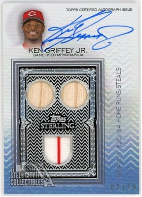 Ken Griffey Jr. 2021 Topps Sterling Swings Blue Triple Relic Auto 02/10 - Image 1 of 2