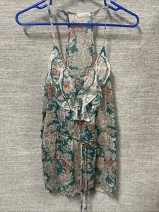 Women’s Lush Sheer Floral Ruffle Front Top Made In USA Size S - Picture 1 of 4