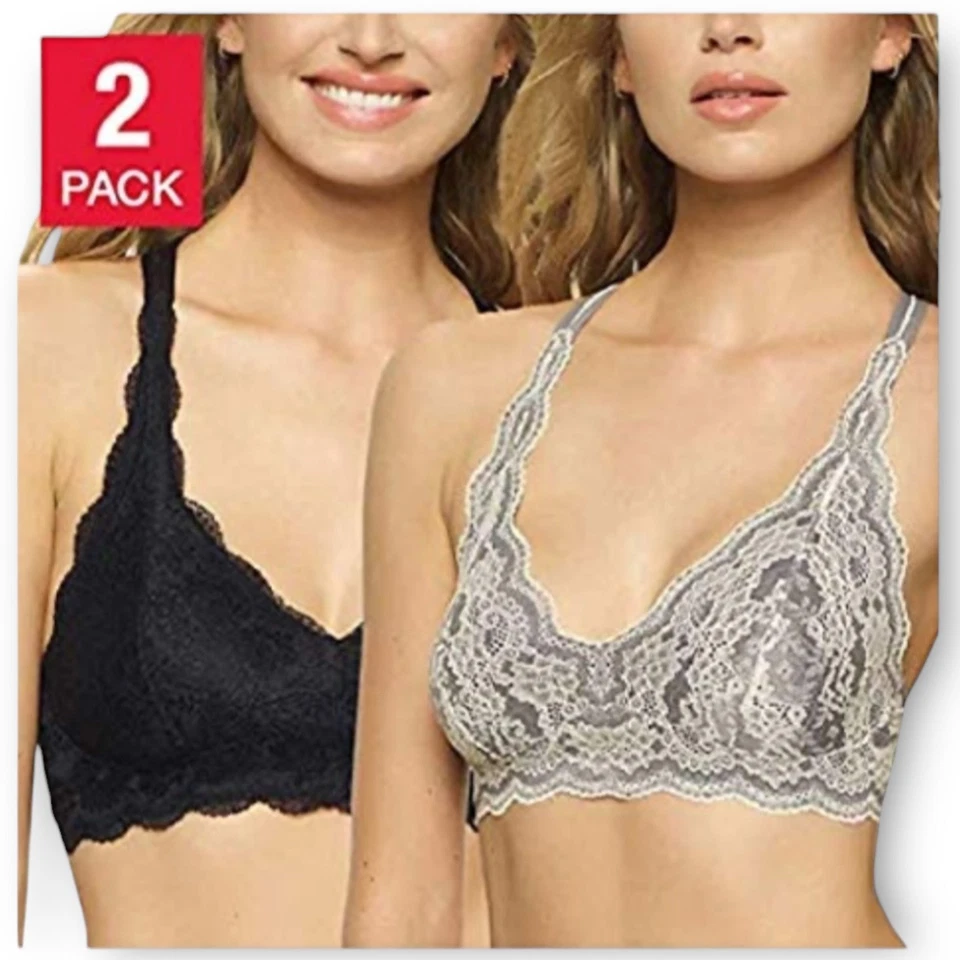 Nuevo en caja Bralette Felina de encaje espalda cruzada paquete de 2 para mujer grande negro gris Foto 1 de 4