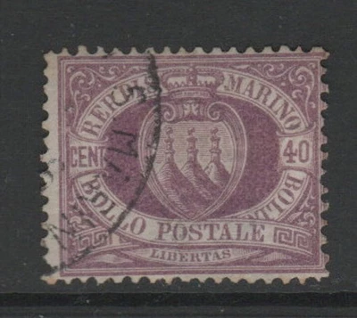 San Marino 1877 40c Coat of Arms Sc 17 VF Used CV $125 - image 1 of 2