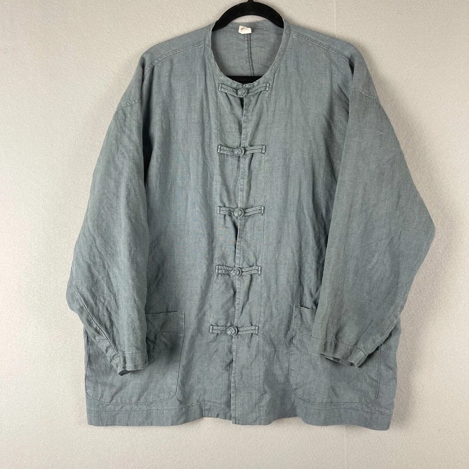 Chaqueta de lino Dosa Christina Kim para mujer mediana 2 azul mandarín frente rana mínima Foto 1 de 4