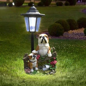 Solar Garden Country Farm Bulldogs with Light, Outside-Outdoor  - Picture 1 of 7