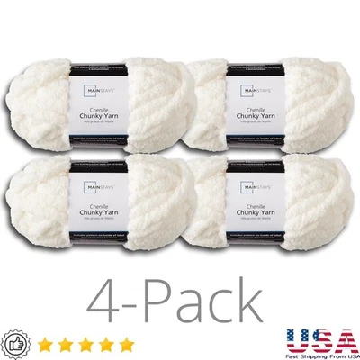 Paquete de 4 hilos de chenilla gruesos súper voluminosos de fácil cuidado para tejer 100 % poliéster nuevos Foto 1 de 4