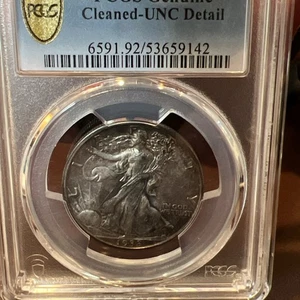 1933 s walking liberty half dollar Graded Uncirculated Cleaned By PCGS L-32 - Picture 1 of 3