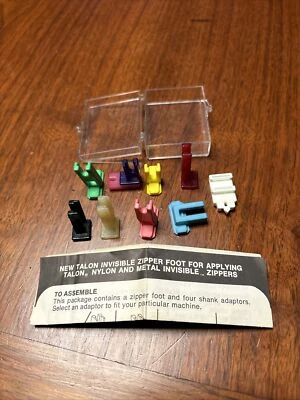 TALON Invisible ZIPPER FOOT FEET Lot 9 pc and Instructions USA Vtg - Image 1 of 4