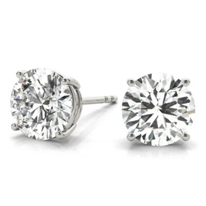 Diamond Stud Earrings AGI Certified Round VS2 F 1 CT Lab Created 14K White Gold - Picture 1 of 12