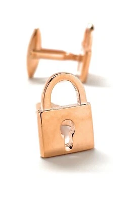 Gemelos de boda chapados en rodio en oro rosa con cerradura y llave Foto 1 de 4