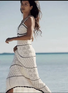 Abito midi all'uncinetto Lucky Brand taglia grande avorioy e nero bohemien spiaggia costiera - Foto 1 di 11