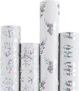 Christmas Wrapping Paper-White Paper with Sliver Shiney Pattern Perfect for Chri - Picture 1 of 8