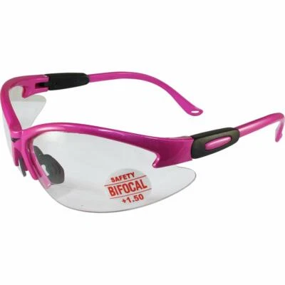 Cougar Reader Safety glasses +1.5 dioptre bifocal cheater PINK Ladies ANSI CLEAR - Image 1 of 4