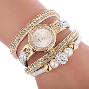 NEW! Women Boho Fashion Jewelry.Rhinestones Bracelet Winding Watch White - Picture 1 of 3