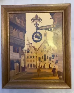 Vintage Buchschmid & Gretaux Wood Inlay Work Germany Frankfurt, City Hall Rare - Imagen 1 de 2