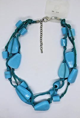 COLLIER,RAS de COU ; 3 RANGS ; TURQUOISE ; env. 42cm  ; NEUF,JAMAIS PORTE. / 5 - Photo 1/3