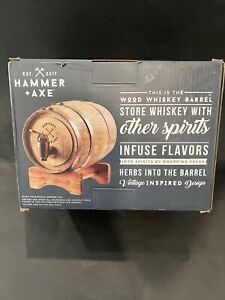 New Hammer + Axe  Miniature Wood Whiskey Barrel Dispenser