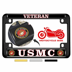 Officially Licensed - VETERAN USMC - Motorcycle 4-hole Metal License Plate Frame - Picture 1 of 30