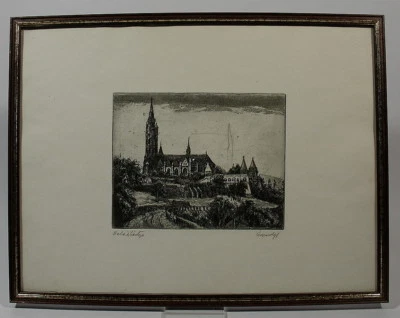 Istvan Elesdy Radierung Halaszbastya Fischerbastei Budapest Ungarn mit Rahmen - Bild 1 von 4