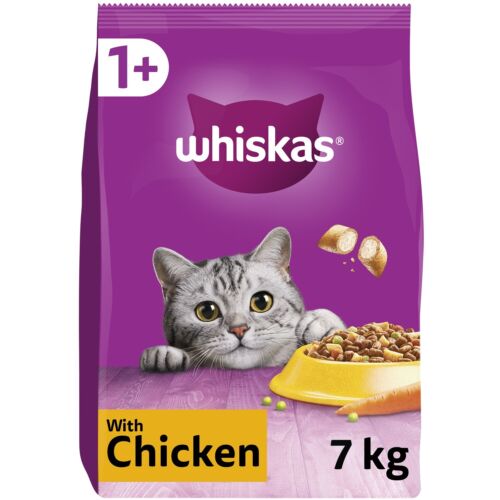 7kg Whiskas 1+ Adult Complete Dry Cat Food Chicken Bulk Pack Cat Biscuits