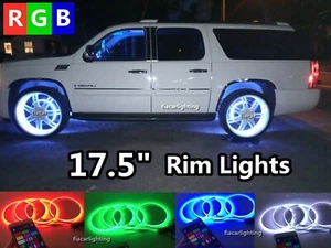 4x 17.5" Remote APP RGB Color Change Multi-function LED Wheel Rings Rim Lights - Picture 1 of 17