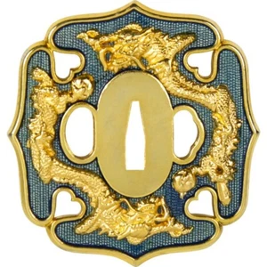 Samurai Schwert Tsuba Drache gold-grau - Picture 1 of 1