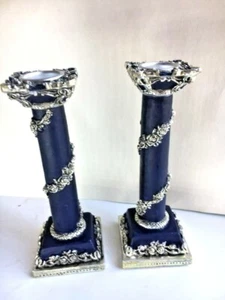 Vintage Pair Mable Silver Candlestick Holder Wonderful Decorated flowers Indigo - Picture 1 of 12