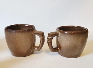 2 Vintage Frankoma Keramik Tassen Schüssel 5C braun Satin Plainsman 3 Zoll hoch - Bild 1 von 4