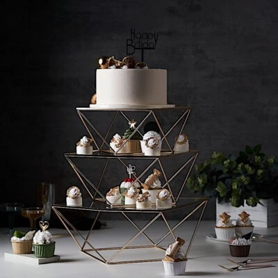 Metal Glass Geometric CAKE STANDS Home Party Wedding Dessert Table Decorations - Image 1 of 4