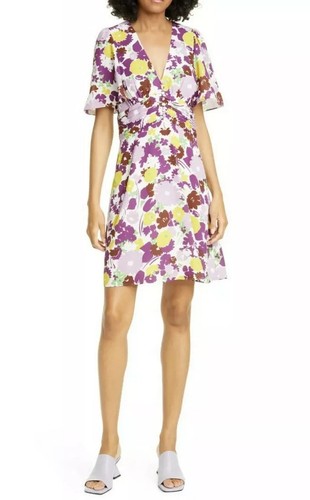 Abito Kate Spade viola floreale swing flora taglia 00 manica svasata prezzo al dettaglio consigliato $328 nuovo senza etichette