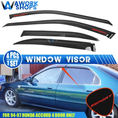 Fits 94-97 Honda Accord 4DR Window Visors Vent Rain Guard Deflector w/ Red Sport Foto 1 de 4