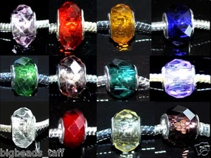 5pcs 15mm crystal glass charm beads 5mm hole fit thick cord or chains DIY Craft - Picture 1 of 5