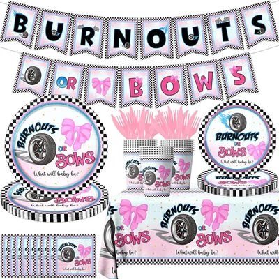 142Pcs Burnouts or Bows Plates and Napkins Burnouts or Bows Gender Reveal - Image 1 of 4